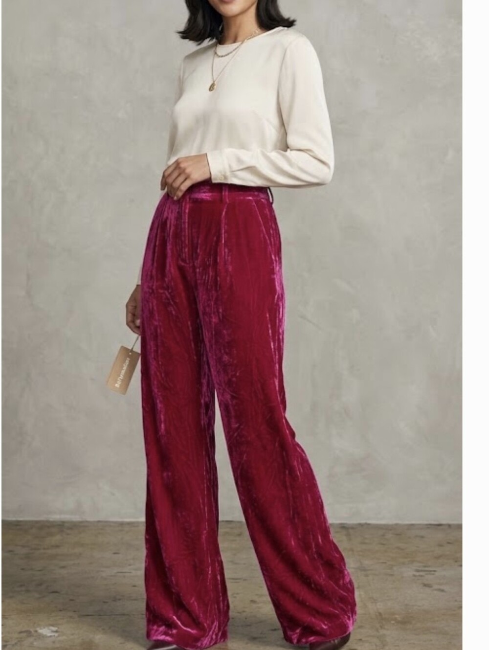 NWT Reformation Wes Velvet Wide Leg Pants Magenta Silk Blend 8P
